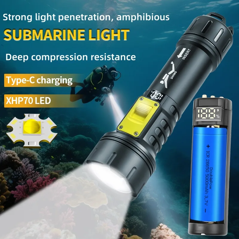 Fishing Light - New XHP70 Diving Flashlight IPX8 Waterproof
