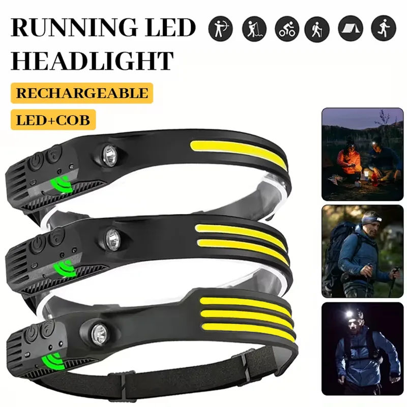 COB LED Induction Headlamp USB - Fish Finder Battery 评论和价格