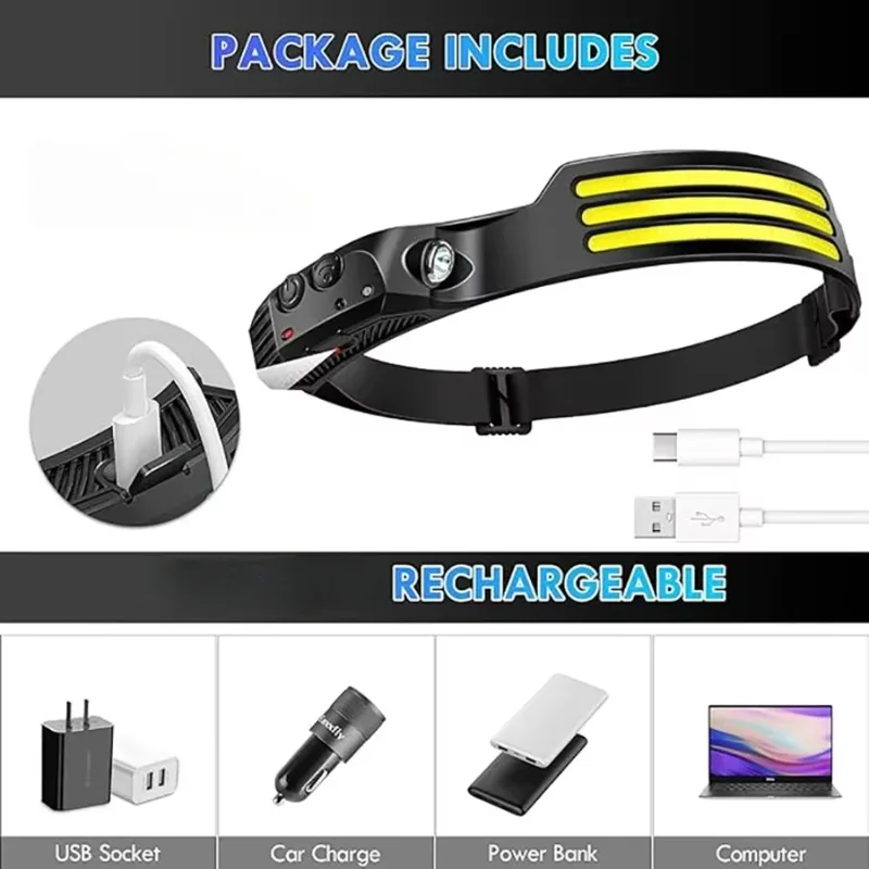 COB LED Induction Headlamp USB - Fish Finder Battery 评论和价格